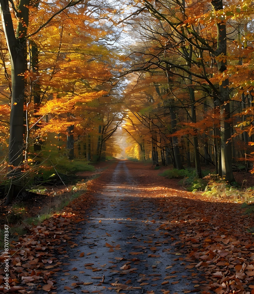 Fototapeta premium Autumn Forest Path Covered in Leaves