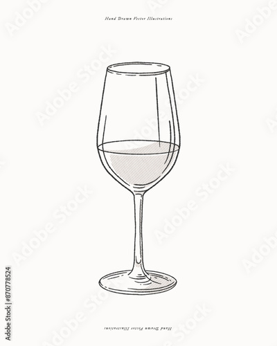 White wine.  A classic alcoholic drink in an elegant glass. Illustration for drinks cards, bar and wedding menus, cards and website graphics.