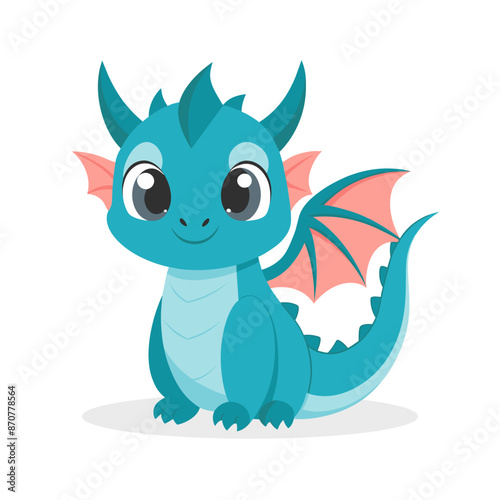 Cute cartoon dragon. Baby dragon or dinosaur cute character. Fairytale monster. Illustration, print