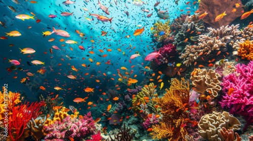 Vibrant Underwater Paradise: A Coral Reef Teeming with Life - A colorful and diverse coral reef ecosystem thrives with abundant fish and coral formations. - A colorful and diverse coral reef ecosystem © Tida