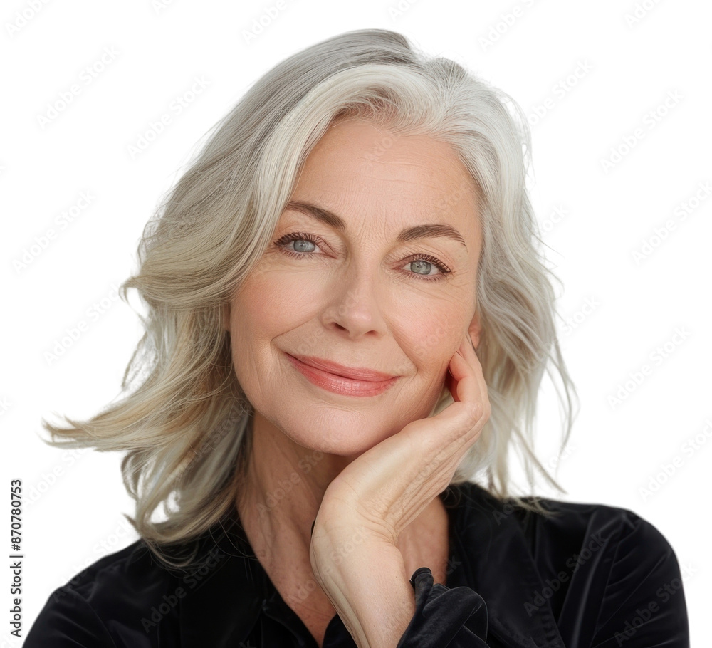 PNG Elegant mature woman smiling confidently PNG Elegant mature woman smiling confidently
