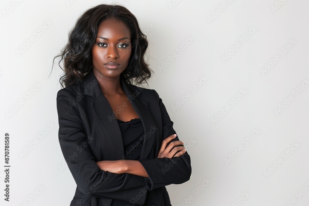 Confident black woman in business attire with arms crossed Confident black woman in business attire with arms crossed