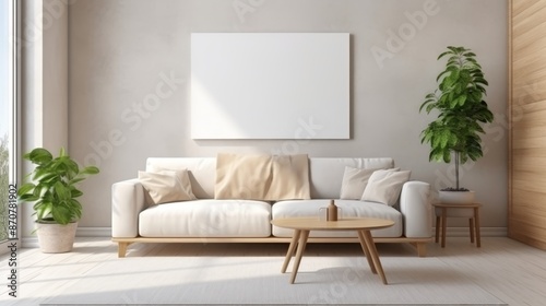 Modern living room poster mockup with house background in iso a paper size frame