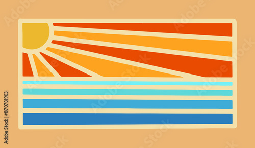 The beach in summer time mono line design for t-shirt, badge, sticker, etc