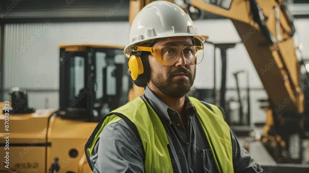 Professional Employee Skillfully Managing Heavy Machinery with PPE Professional Employee Skillfully Managing Heavy Machinery with PPE