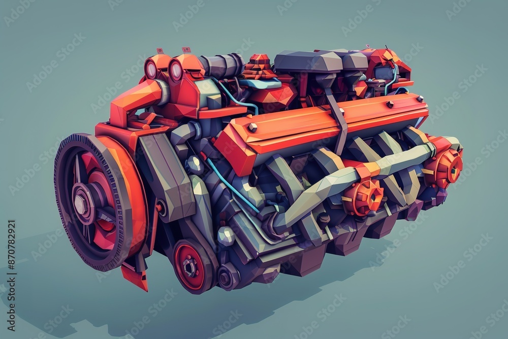 Colorful stylized engine with intricate details and a modern des Colorful stylized engine with intricate details and a modern des