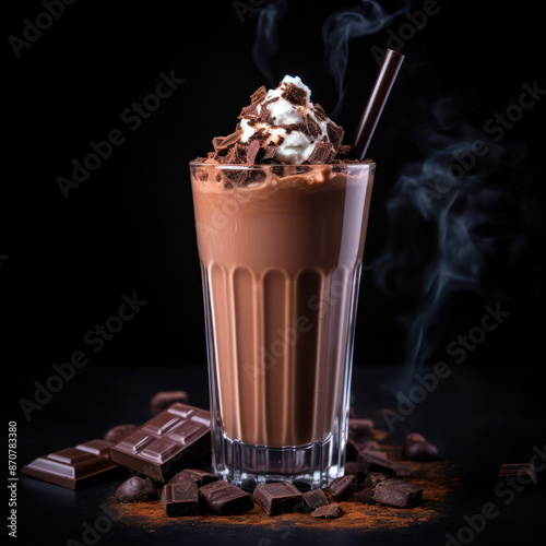 coffee with chocolate flappuchino slutchy  whipcream and cinnamon menu black background photo