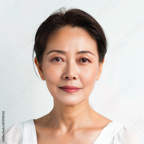 40-45 year old Beauty Asian women spa skin healthy on 100% isolate white background. photo