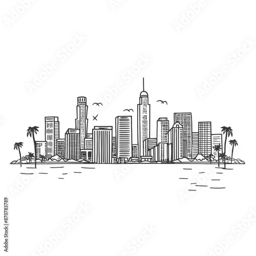 Los Angeles City Vector Line Art