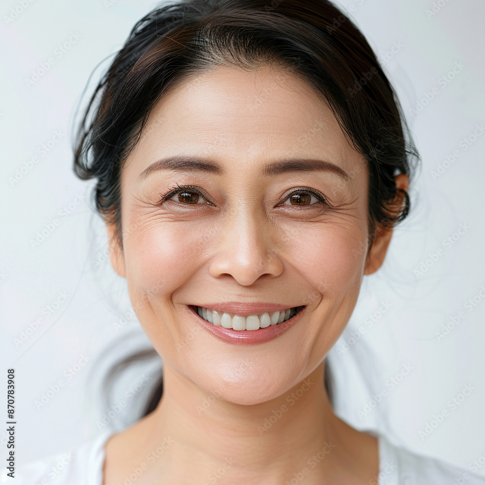 40-45 year old Beauty Asian women big smile white teeth skin healthy on 100% isolate white background. 40-45 year old Beauty Asian women big smile white teeth skin healthy on 100% isolate white background.