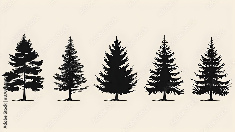 Obraz premium Elegant Silhouettes of Evergreen Trees in Tranquil Nature Landscape