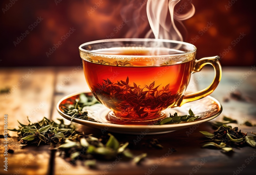 steaming hot tea cup freshly brewed tea leaves saucer, aromatic, beverage, drink, refreshment, herbal, natural, organic, breakfast, morning, relaxation, aroma, steaming hot tea cup freshly brewed tea leaves saucer, aromatic, beverage, drink, refreshment, herbal, natural, organic, breakfast, morning, relaxation, aroma,