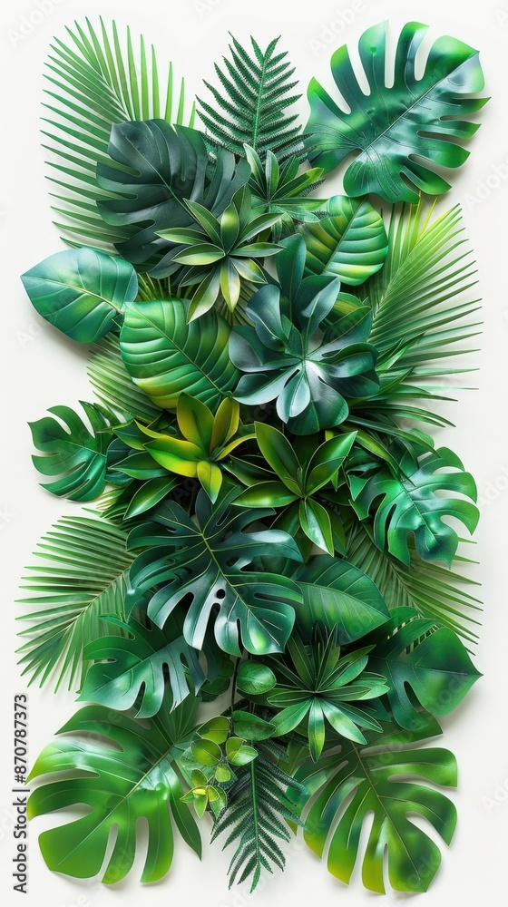 tropical plants including monstera, palm, rubber plant, pine, and fern tropical plants including monstera, palm, rubber plant, pine, and fern