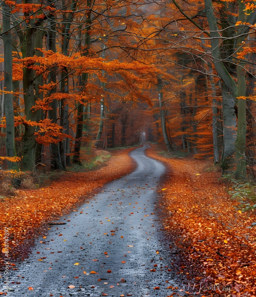 Fototapeta premium Autumn Road Through The Forest