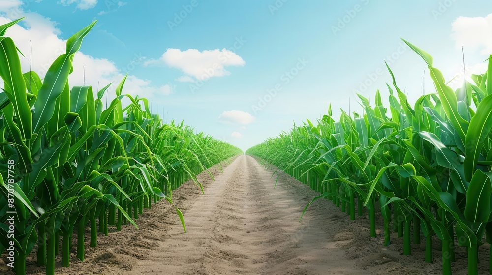 Long pathway winding through a corn field maze, endless rows of corn, sunlight casting shadows, photo realistic, rural adventure Long pathway winding through a corn field maze, endless rows of corn, sunlight casting shadows, photo realistic, rural adventure