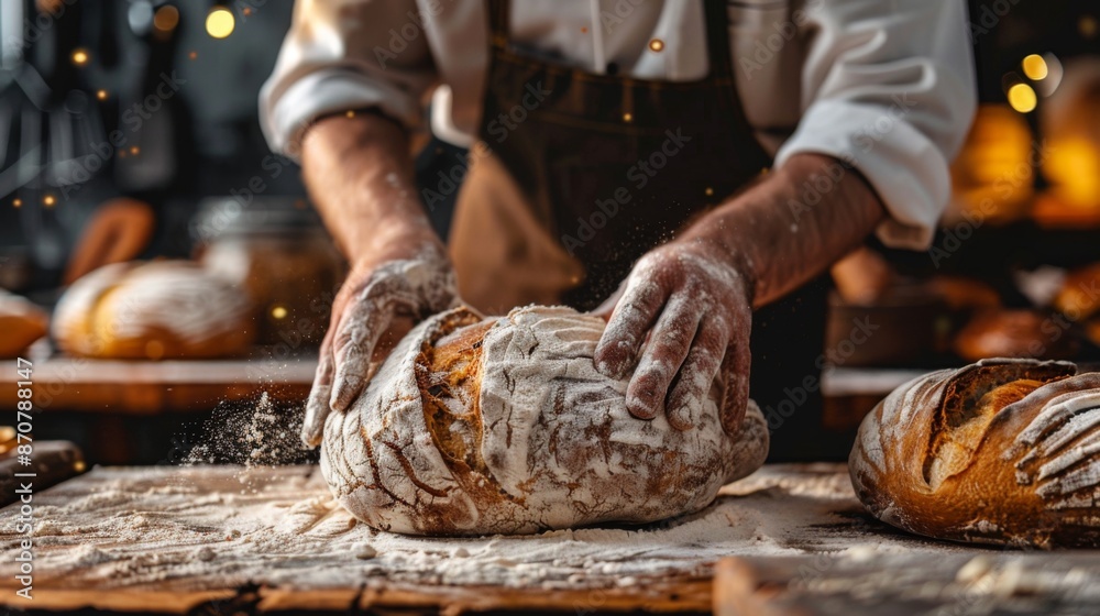 Baker hands preparing bread loaves kneading dough Baker hands preparing bread loaves kneading dough