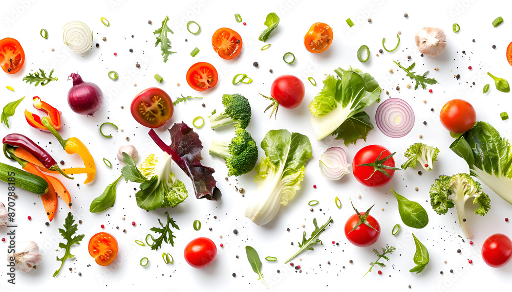 Different fresh vegetables in air on white background Different fresh vegetables in air on white background