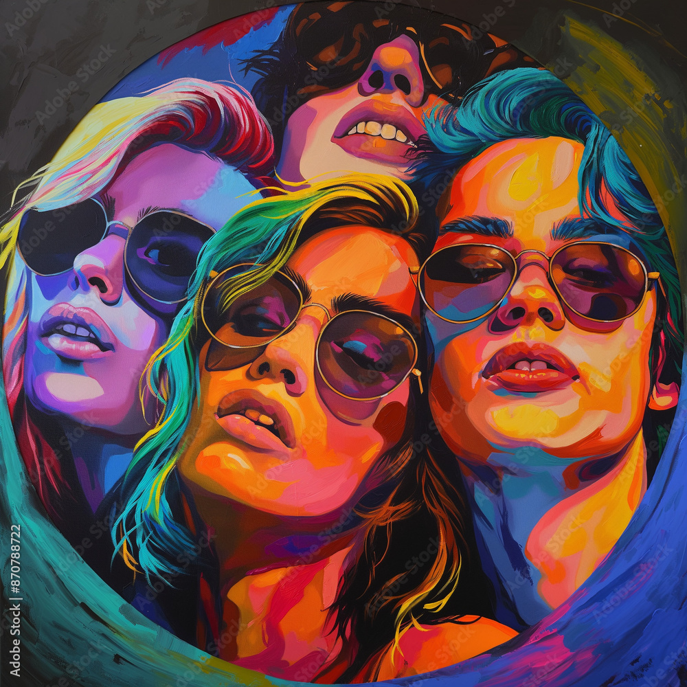 Fototapeta premium features several lgbt people with different colored hair, in the style of pop art illustration
