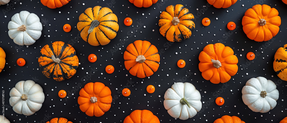 Colorful pumpkins arranged on black background Colorful pumpkins arranged on black background
