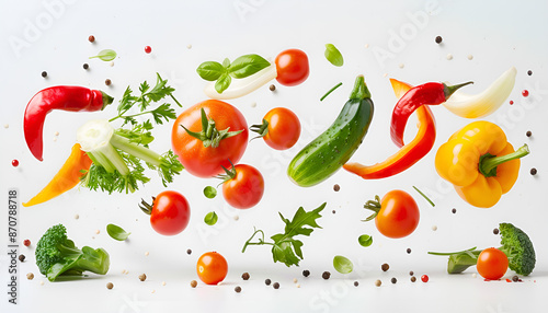 Wallpaper Mural Different fresh vegetables in air on white background Torontodigital.ca