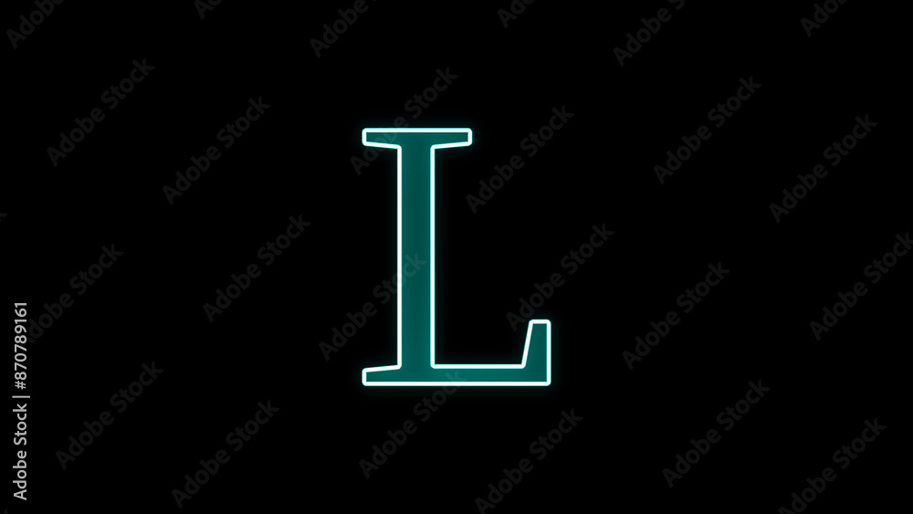 Letter L of the alphabet made from neon sign. neon capital letter L lighted up. On the black background.