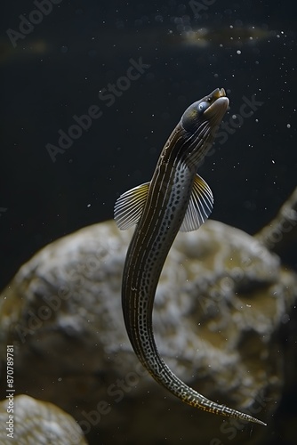 Striped Snake Eel Swimming in Aquarium photo