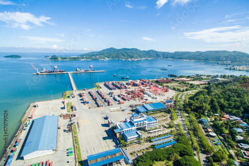 aerial view of Sepanggar Port in Sepanggar Bay, Sabah, Malaysia. photo