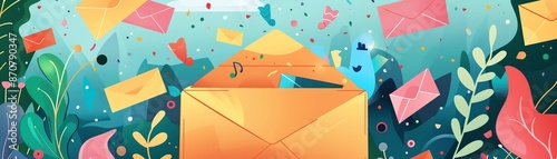 Email marketing campaign, inbox with promotions, flat design illustration