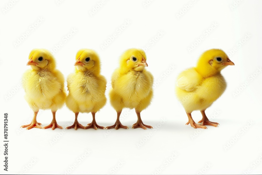 Three chicks in front of white background. Three chicks in front of white background.