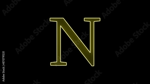 Letter N of the alphabet made from neon sign.Neon light olive color letter N.
