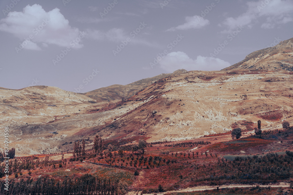 Fototapeta premium A mountain range with a cloudy sky in the background