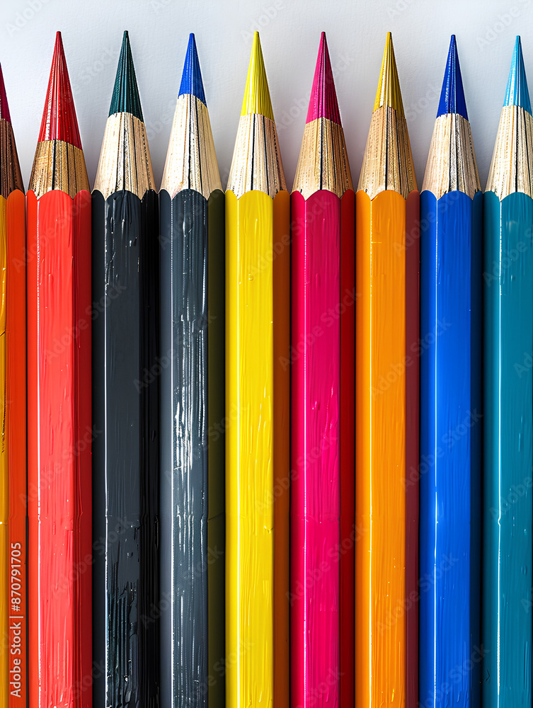 Colorful Sharpened Pencils in a Row
