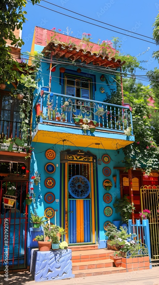 Colorful House With Balcony and Plants in Colombia Colorful House With Balcony and Plants in Colombia