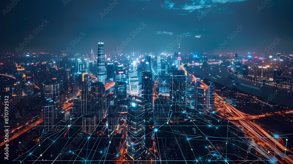 custom made wallpaper toronto digitalIsometric smart city design concept. Business center with skyscrapers and intelligent buildings,IOT for the internet of things