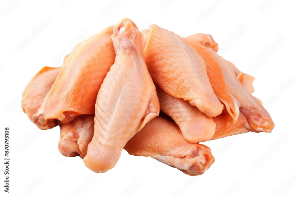 Fresh chicken wings. Detailed components isolated on white background. Emphasis on the details of chicken that is fresh, free of bruises, and that the fat is evenly distributed. Fresh chicken wings. Detailed components isolated on white background. Emphasis on the details of chicken that is fresh, free of bruises, and that the fat is evenly distributed.
