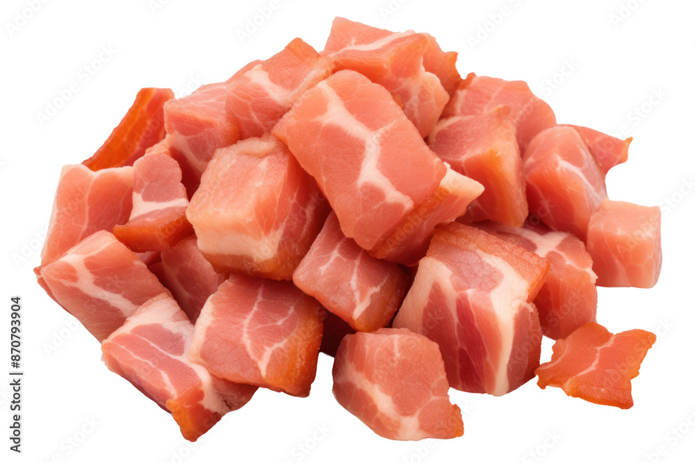 Finely minced pork Isolated cubes on white background Clearly shows the texture and color of the pork chops, isolated on white background. Finely minced pork Isolated cubes on white background Clearly shows the texture and color of the pork chops, isolated on white background.