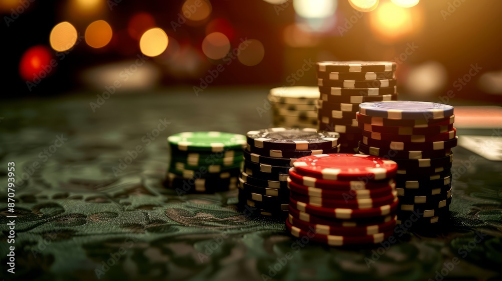 Poker game with one pair combination. Chips and cards on the dark vintage table in poker club. Poker game with one pair combination. Chips and cards on the dark vintage table in poker club.