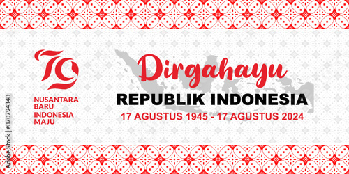 Dirgahayu Republik Indonesia, Translation: Happy 79th Independence day of Indonesia, with the slogan Nusantara Baru Indonesia Maju, white red banner template design vector