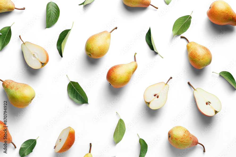 Obraz premium Pears and Leaves Pattern Isolated on Transparent Background