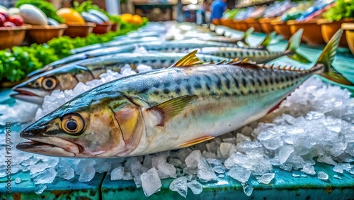 Salted Indo-Pacific king mackerel for sell at Angsila market, Chonburi, Thailand photo