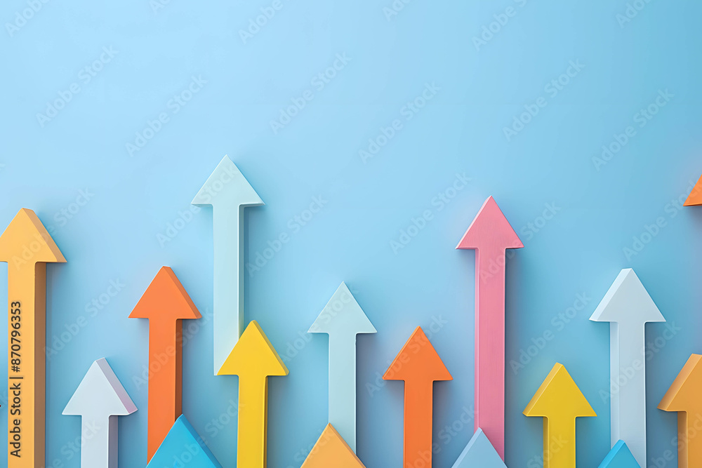 Arrows upward on minimal background, copy space, business growth illustration, finance and investment wallpaper, gain profit and return from investment in stock