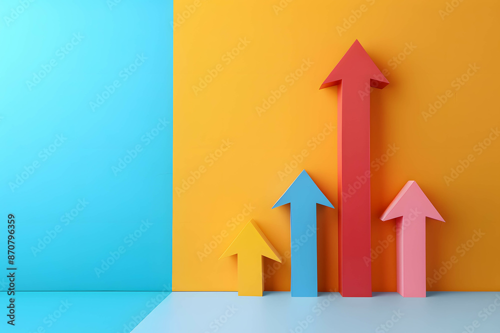 Arrows upward on minimal background, copy space, business growth illustration, finance and investment wallpaper, gain profit and return from investment in stock Arrows upward on minimal background, copy space, business growth illustration, finance and investment wallpaper, gain profit and return from investment in stock