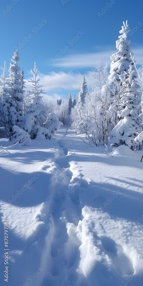 Fototapeta premium Snowy path through a winter wonderland