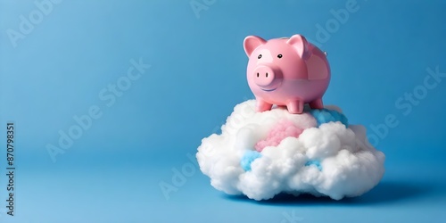 Pink piggy bank in the clouds: saving for the future 