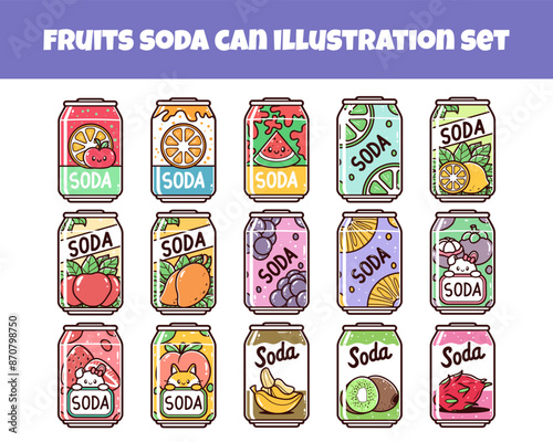 Fruits soda can set vector illustration
