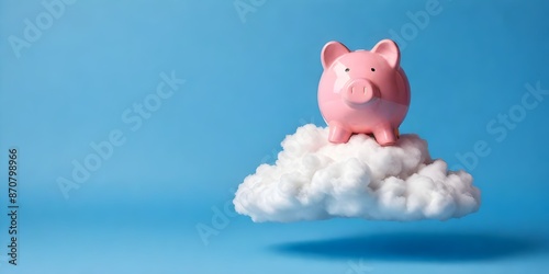 Cloudy with a chance of savings: pink piggy bank on blue 