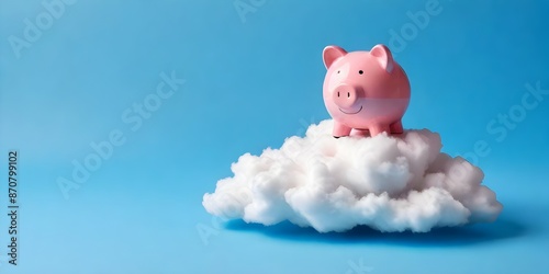 Wealthy horizons: piggy bank perched on a cloud with blue 