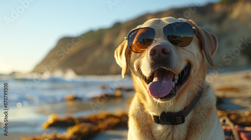 Sunny California Beach: Happy Labrador with Shades