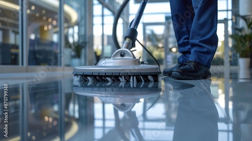 Floor Cleaning with a Rotating Brush Machine