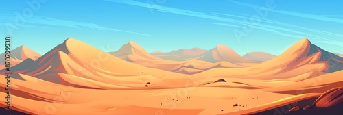A desert landscape with mountains in the background. The sky is clear and blue. The scene is peaceful and serene © inspiretta
